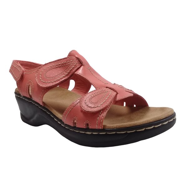 Clarks Women's Lexi Open Toe Sling Back Coral Leather Sandals Size 11M - Picture 1 of 13
